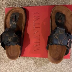 Valentino Black and Brown Logo Sandals